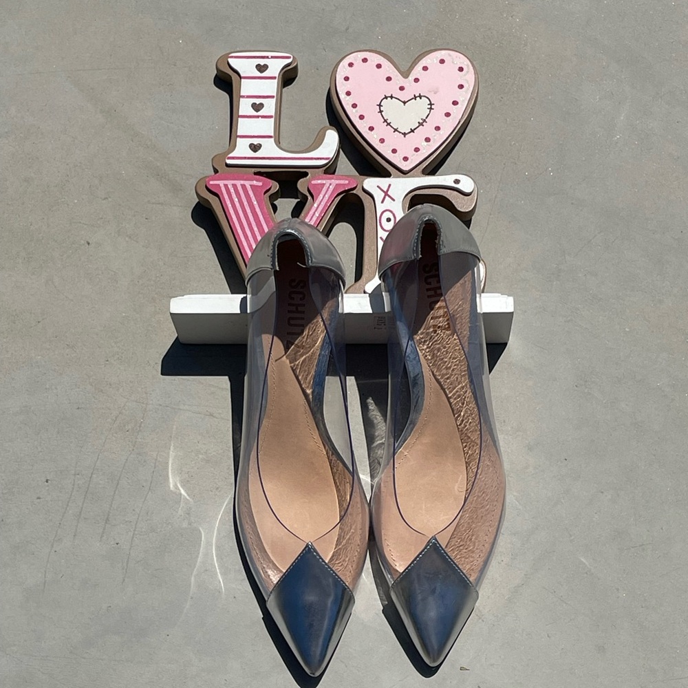 SCHUTZ Cyou See Through Kitten Heels Metallic Silver Clear PVC